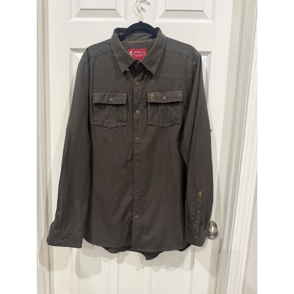 Browning Shirt Mens XL Dark Gray Long Sleeve Buckmark Heritage Hunting Outdoor - Picture 1 of 10